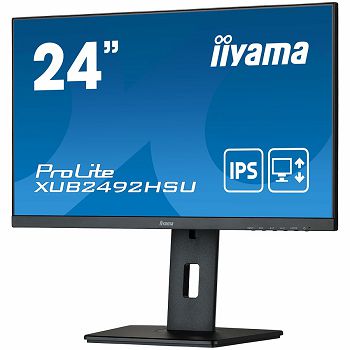 IIYAMA Monitor LED XUB2492HSU-B5 23.8" IPS 1920 x 1080 75Hz 250 cd/m² 1000:1 4ms VGA, HDMI, DP, USB 2.0 Hub, height, swivel, tilt, pivot, 3y, Black