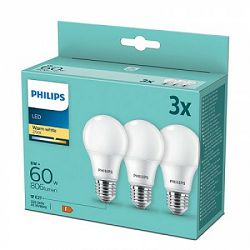 Philips LED žarulja, E27, A60, topla, 8W, mat. 3x