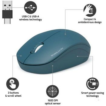 Port miš OFFICE bežični USB-A/USB-C, plavi