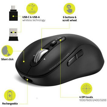 Port miš EXPERT WL+BT, punjivi USB-C, crni