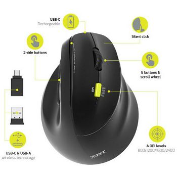 Port miš 2.4 GHz BT erg. punjivi za dešnjake, crni