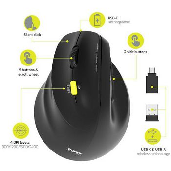 Port miš 2.4 GHz BT erg. punjivi za ljevake, crni