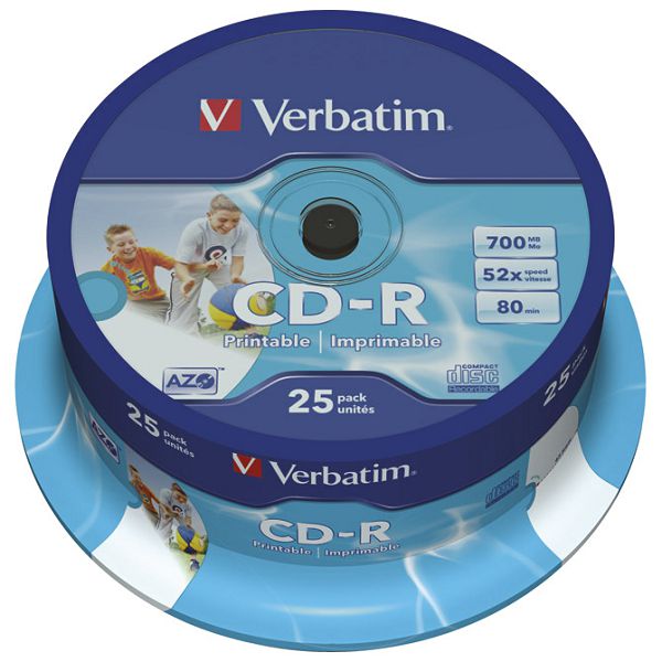 CD-R 700/80 52x spindl AZO printable pk25 Verbatim 43439