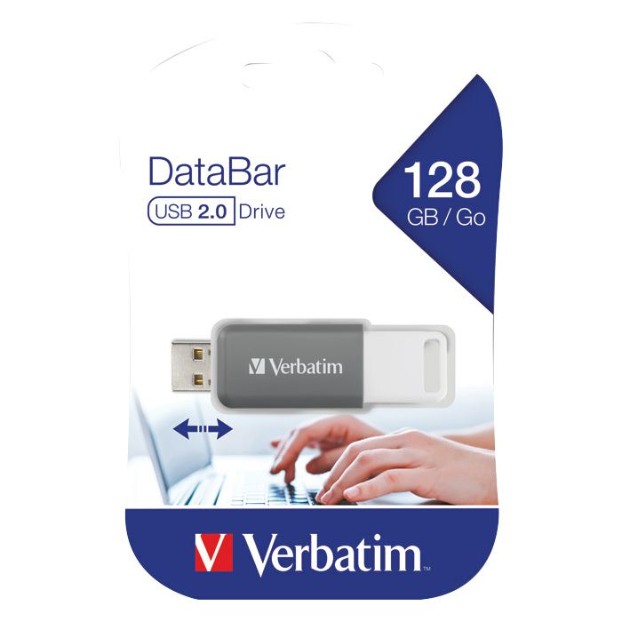 Memorija USB128GB 2.0 DataBar Verbatim 49456 siva blister