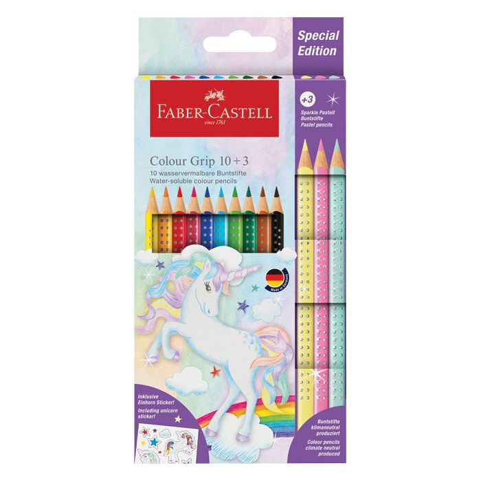 Boje drvene  10boja Grip 2001+3boje drvene Sparkle pastel Faber Castell 201542 blister