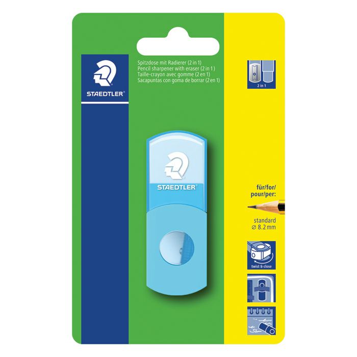 Šiljilo-gumica pvc s pvc kutijom 1rupa Staedtler 511SEF30BK neon tirkizna blister