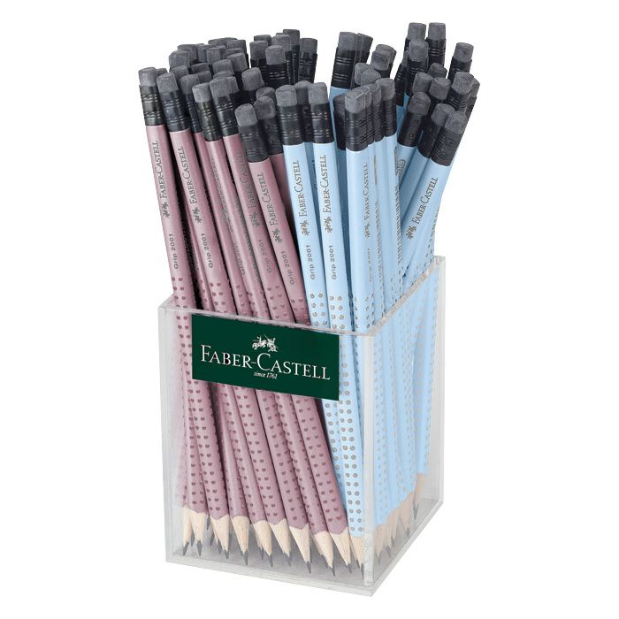 Olovka grafitna B s gumicom Grip 2001 u čaši pk72 Faber Castell 217270 sortirano