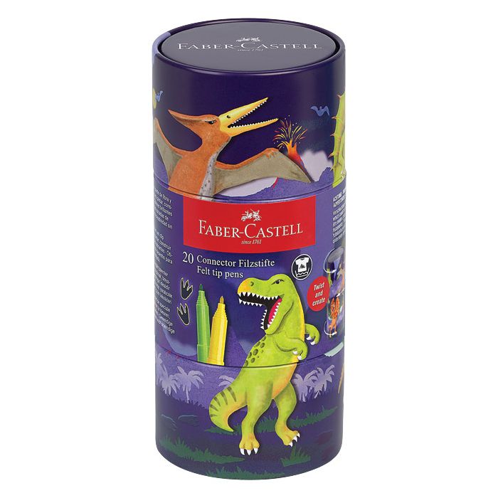 Flomaster školski  20boja u metalnoj kutiji Connector T-rex Faber Castell 155546