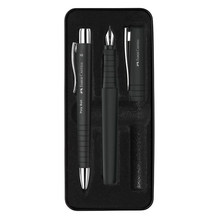Garnitura olovka kemijska+nalivpero Poly u met.kut. Faber Castell 241050 crna