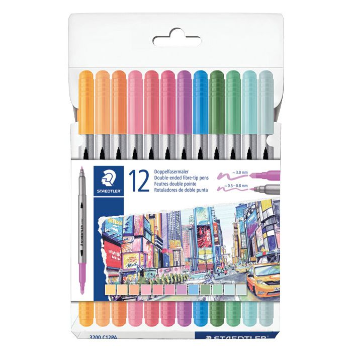 Flomaster 12boja pastel obostrani s 2 vrha Design Journey Staedtler 3200 C12PA blister
