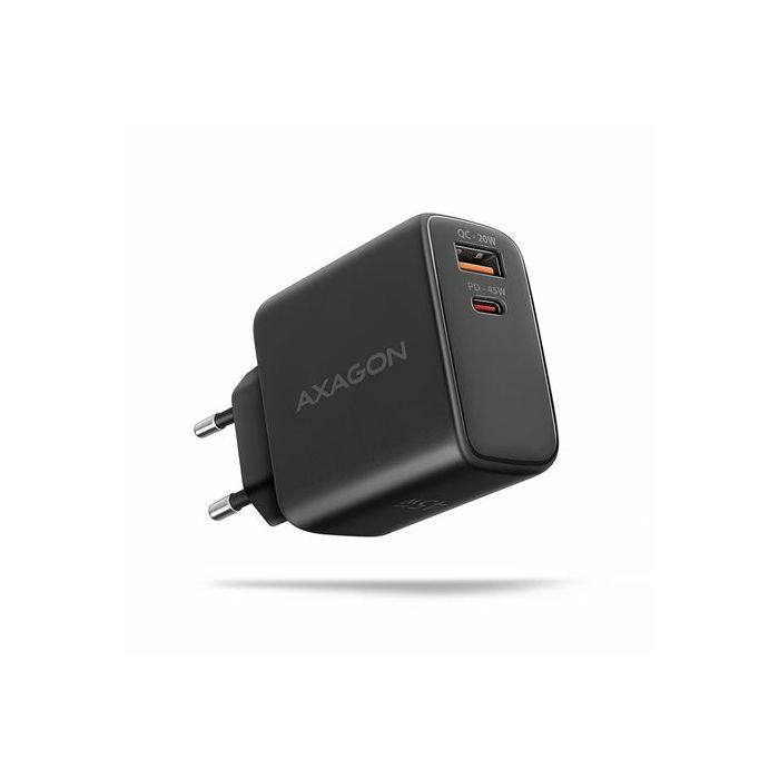 AXAGON ACU-PQ45 zidni punjač 1xUSB-A QC4, 1xUSB-C PD 20/45W, crni
