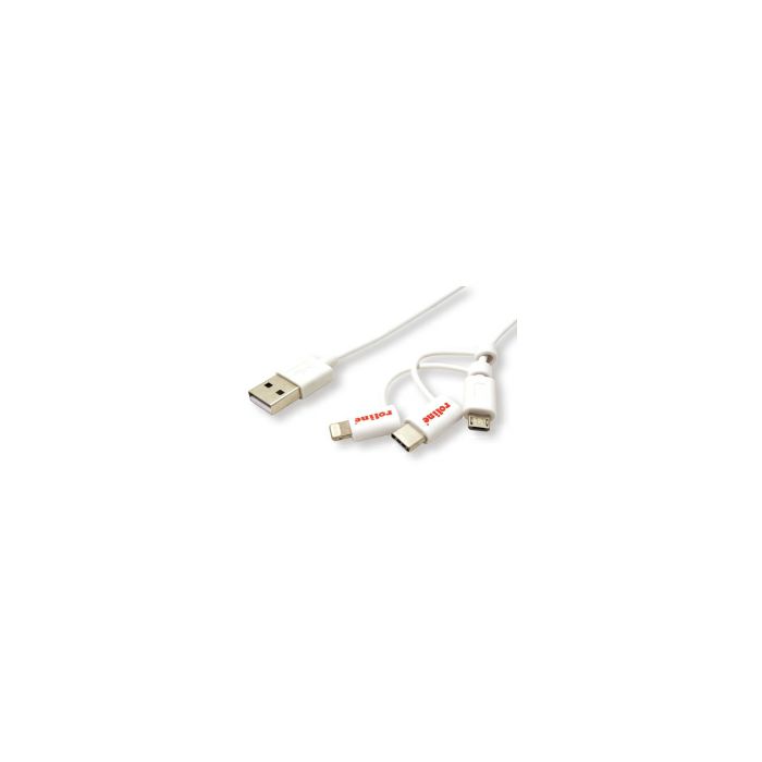 Roline USB2.0 kabel za punjenje i prijenos podataka, 8pin + MicroB + Type-C, bijeli, 1.0m