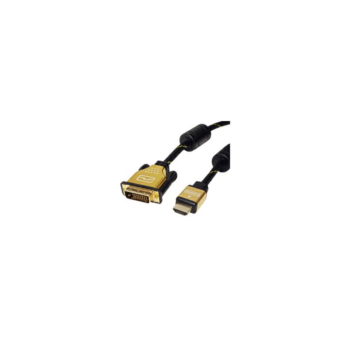 Roline GOLD DVI kabel, DVI-D (24+1) na HDMI (M/M), Dual Link, UHD 4K, 2.0m
