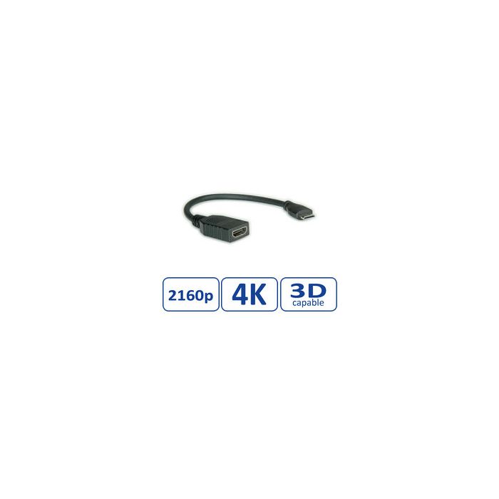 Roline VALUE HDMI High Speed kabel sa mrežom, Type A F - Type C M (mini), 0.15m