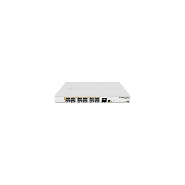 Mikrotik Cloud Smart Switch CRS328-24P-4S+RM, 800 MHz CPU, 512MB RAM, 24×G-LAN (all PoE-out), 4xSFP+, RouterOS L5/SwitchOS (dual boot), 1U rackmount kučište, 500W PSU