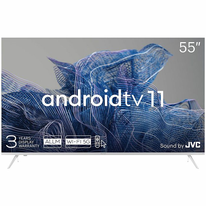 55, UHD, Android TV 11, White, 3840x2160, 60 Hz, Sound by JVC, 2x12W, 83 kWh/1000h , BT5.1, HDMI ports 4, 24 months