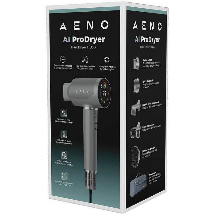 High Speed Hair Dryer, Grey, 220V-240V~50-60Hz, 1500W, Voice Control, Ionizer, Touch LCD, Infrared Nursing, Infrared Distance Protection, AI Control, Gravity Sensor 110000RPM, Noise less than 67dB