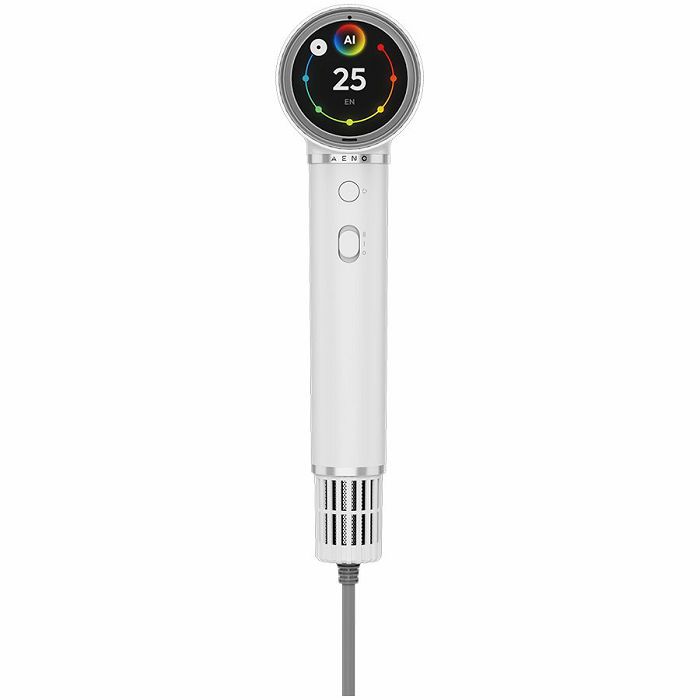 High Speed Hair Dryer, White, 220V-240V~50-60Hz, 1500W, Voice Control, Ionizer, Touch LCD, Infrared Nursing, Infrared Distance Protection, AI Control, Gravity Sensor 110000RPM, Noise less than 67dB