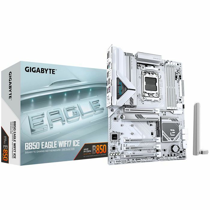 GIGABYTE Mainboard Desktop B850 EAGLE WF7 ICE (AM5, 4x DDR5 256GB, 1x PCI-E 5.0 x16x16, 1x PCI-E 4.0 x16x4, 2x PCI-E 3.0 x16x1, 3x M.2, 4x SATA, 1x USB Type-C, 2x USB 3.2 Gen2, 2x USB 3.2 G1, 4x USB 2