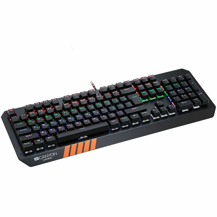 CANYON Wired multimedia gaming keyboard with lighting effect, 108pcs rainbow LED, Numbers 104keys, EN double injection layout, cable length 1.8M, 450.5*163.7*42mm, 0.90kg, color black