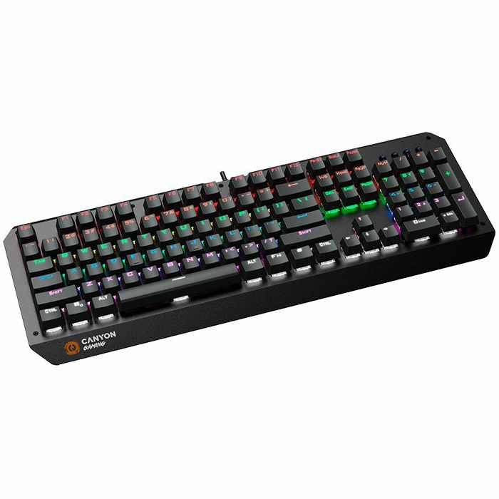 CANYON Wired multimedia gaming keyboard with lighting effect, 108pcs rainbow LED, Numbers 104keys, EN double injection layout, cable length 1.8M, 450.5*163.7*42mm, 0.90kg, color black