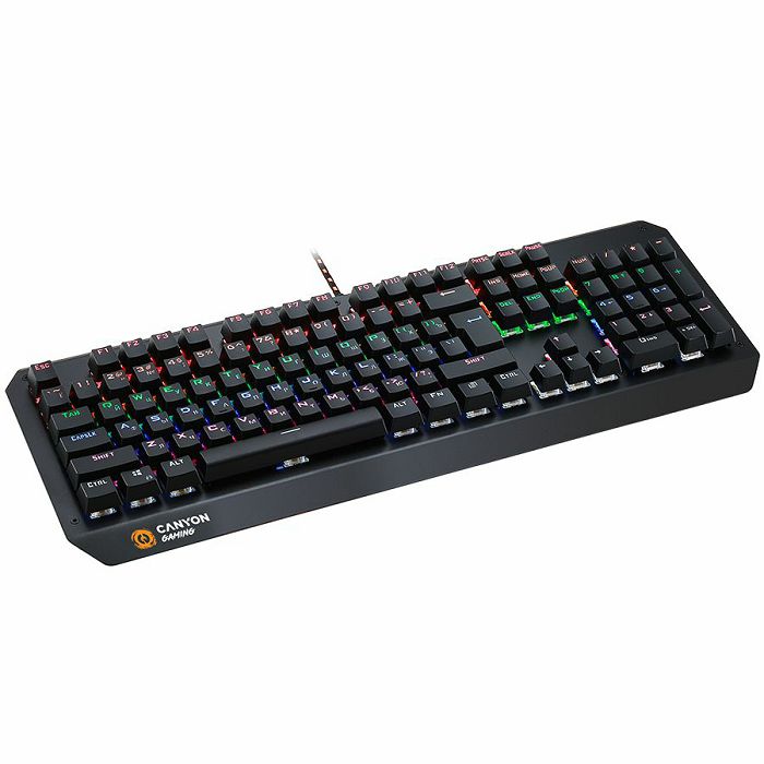 CANYON Wired multimedia gaming keyboard with lighting effect, 108pcs rainbow LED, Numbers 104keys, EN double injection layout, cable length 1.8M, 450.5*163.7*42mm, 0.90kg, color black