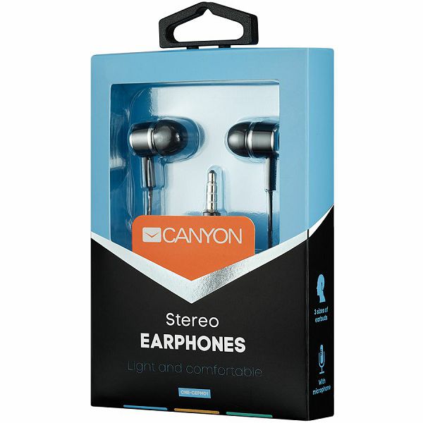 CANYON Stereo earphones with microphone, Black