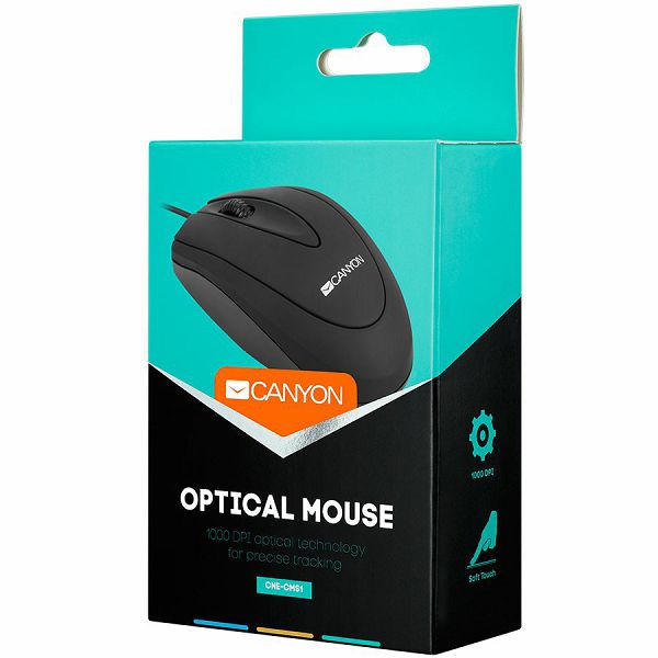 CANYON Mouse CNE-CMS1 (Wired, Optical 800 dpi, 3 btn, USB), Black