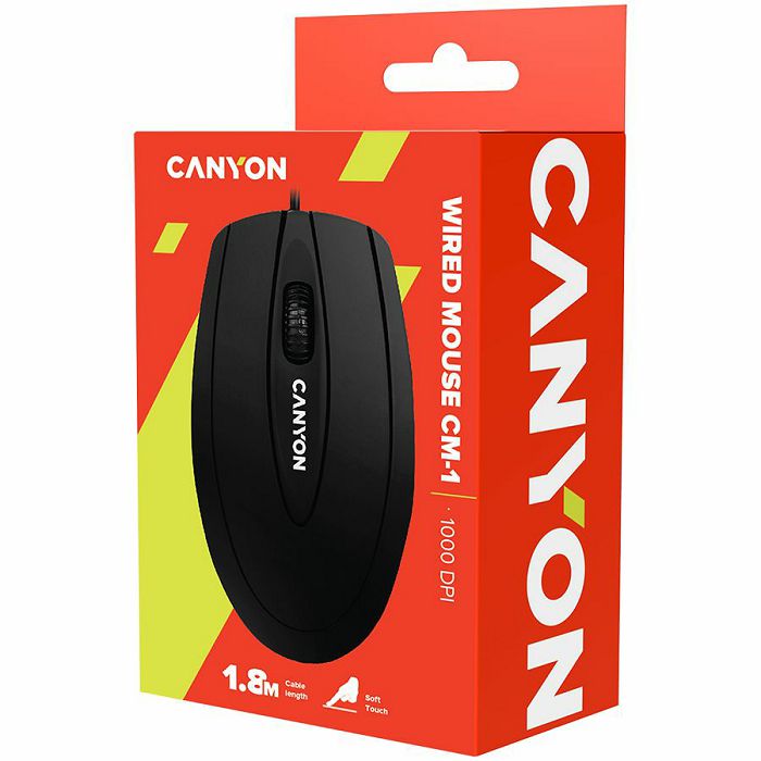 CANYON Mouse CNE-CMS1 (Wired, Optical 800 dpi, 3 btn, USB), Black