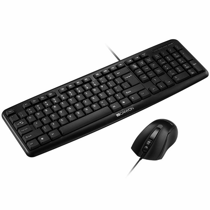 CANYON USB standard KB, water resistant AD layout bundle with optical 3D wired mice 1000DPI black
