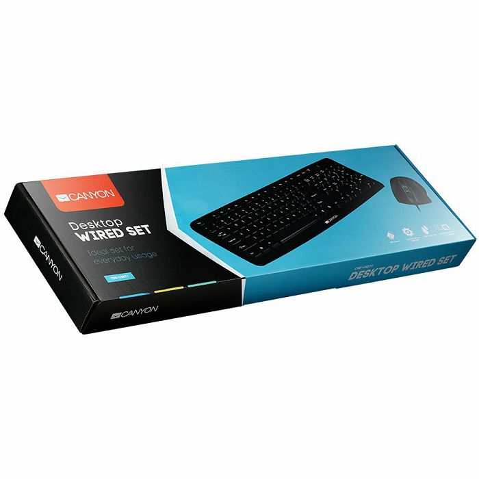 CANYON USB standard KB, water resistant AD layout bundle with optical 3D wired mice 1000DPI black