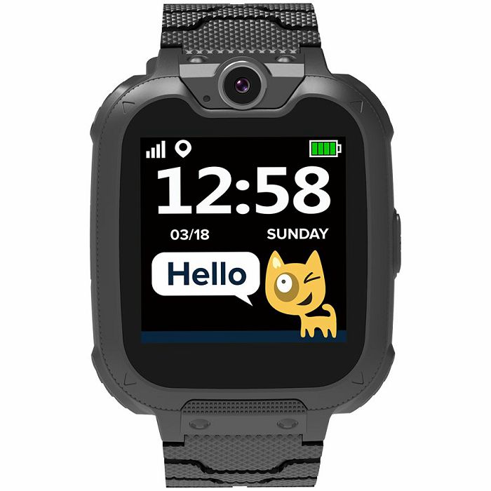 Kids smartwatch, 1.54 inch colorful screen, Camera 0.3MP, Mirco SIM card, 32+32MB, GSM(850/900/1800/1900MHz), 7 games inside, 380mAh battery, compatibility with iOS and android, Black, host: 54*42.6*1