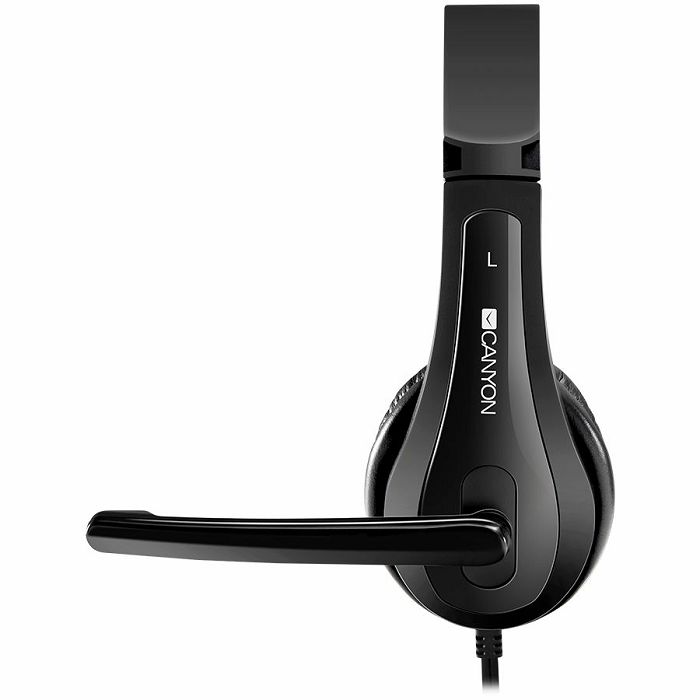 CANYON entry price PC headset with microphone, combined 3.5mm plug, leather pads, Flat cable length 2.0m, 160*60*160mm, 0.13kg, Black