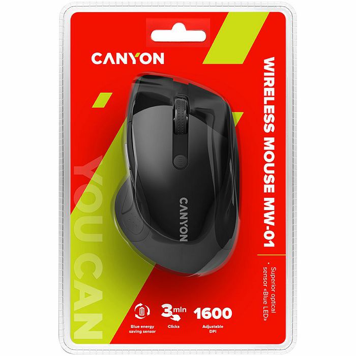 CANYON 2.4Ghz wireless mouse, optical tracking - blue LED, 6 buttons, DPI 1000/1200/1600, Black pearl glossy