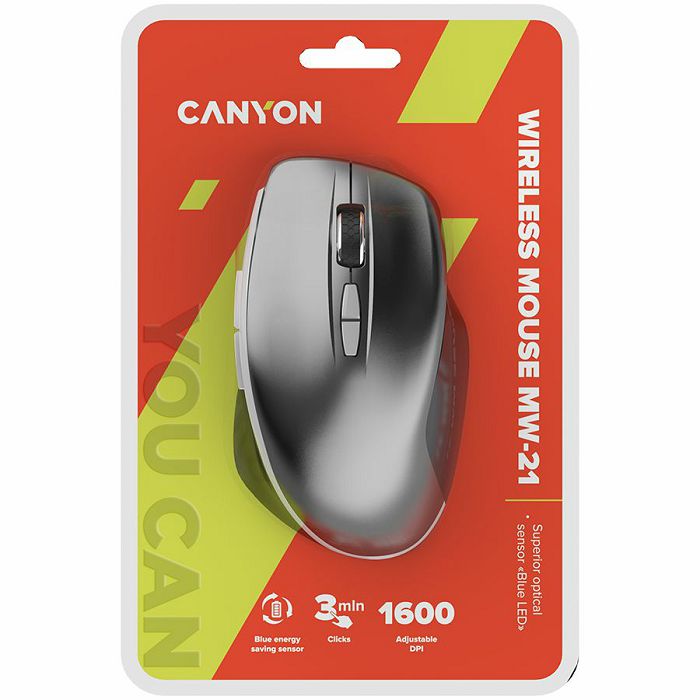 Canyon  2.4 GHz  Wireless mouse ,with 7 buttons, DPI 800/1200/1600, Battery:AAA*2pcs  ,Dark gray72*117*41mm 0.075kg