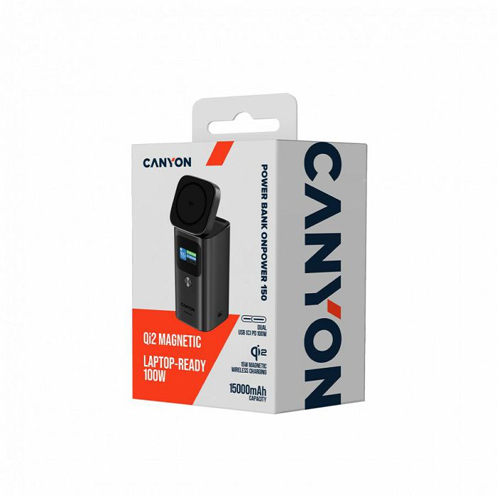 CANYON Qi2 magnetic power bank OnPower 150 15000mAh Aluminium Dark grey