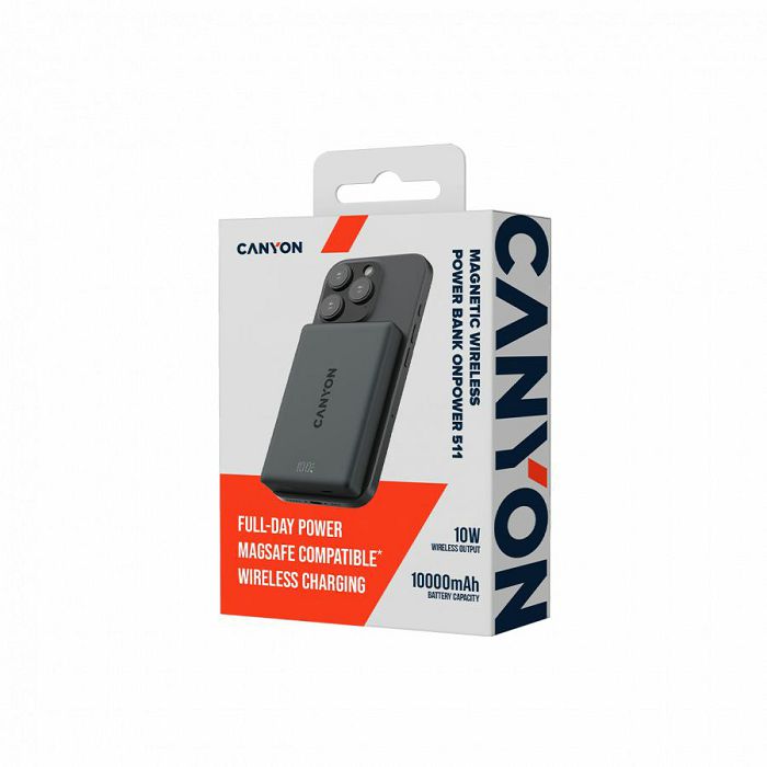 CANYON magnetic power bank OnPower 511 PD20W 10000mAh Aluminium Interstellar Crni