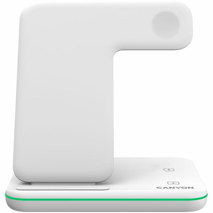 CANYON WS-303 3in1 Wireless charger, with touch button for Running water light, Input 9V/2A, 12V/2A, Output 15W/10W/7.5W/5W, Type c to USB-A cable length 1.2m, 137*103*140mm, 0.22Kg, White