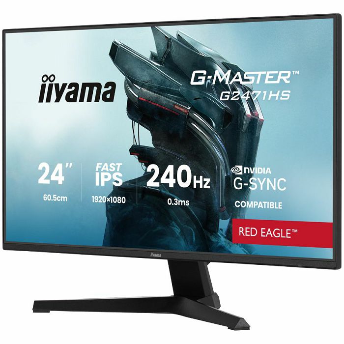 IIYAMA Gaming Monitor G2471HS-B1 G-MASTER 23.8" Fast IPS 1920 x 1080 350cd 1000:1 0.3ms HDMI DP Tilt