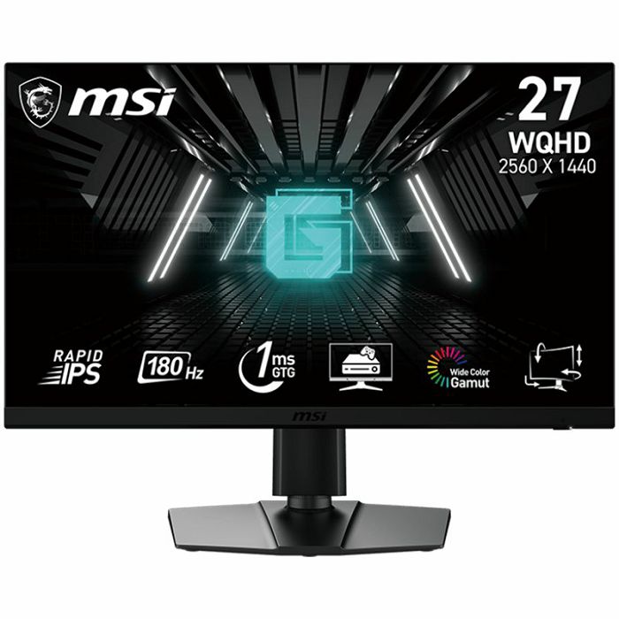 MSI G272QPF E2 Gaming Monitor, 27" 180Hz, WQHD (2560 x 1440), 16:9 Rapid IPS, 300NITS, CR 1200:1, 1ms (GtG), AMD FreeSync, HDR Ready, 1x DP, 2x HDMI, VESA 100x100