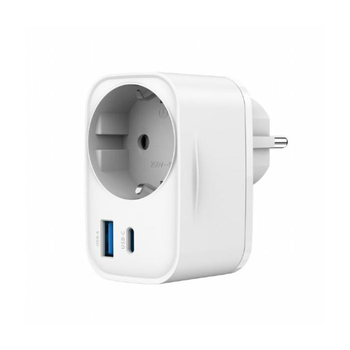 Gembird 2-port USB fast charger with pass-through AC socket, 20W, white