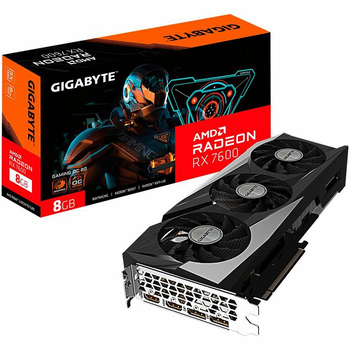 GIGABYTE Video Card AMD Radeon RX 7600 GAMING OC 8G (8GB GDDR6/128bit, PCI-E 4.0, Recommended PSU 550W, 2xDP, 2xHDMI) ATX