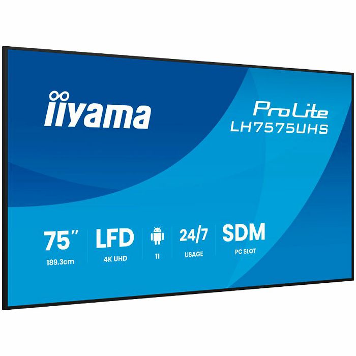 Iiyama ProLite LH7575UHS-B2AG 75" Diagonal Class (74.5" viewable) LED-backlit LCD display digital signage with built-in media player SDM Slot PC 4K UHD (2160p) 3840 x 2160 black (bezel) matte finish