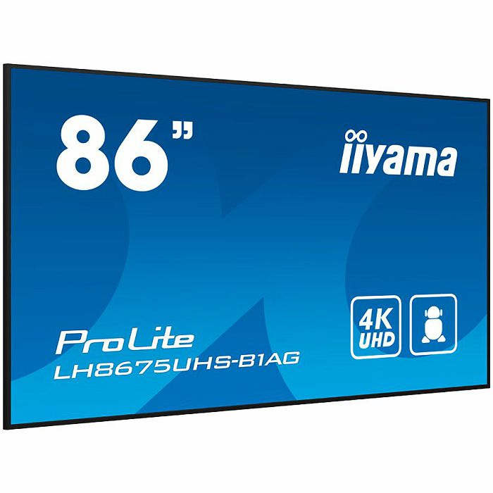 IIYAMA LFD LH8675UHS-B1AG 86" 4K 24/7 Android OS IPS 16:9 500cd 1400:1 8ms Android 11 OS, iiSignage², FailOver, EShare landscape, portrait