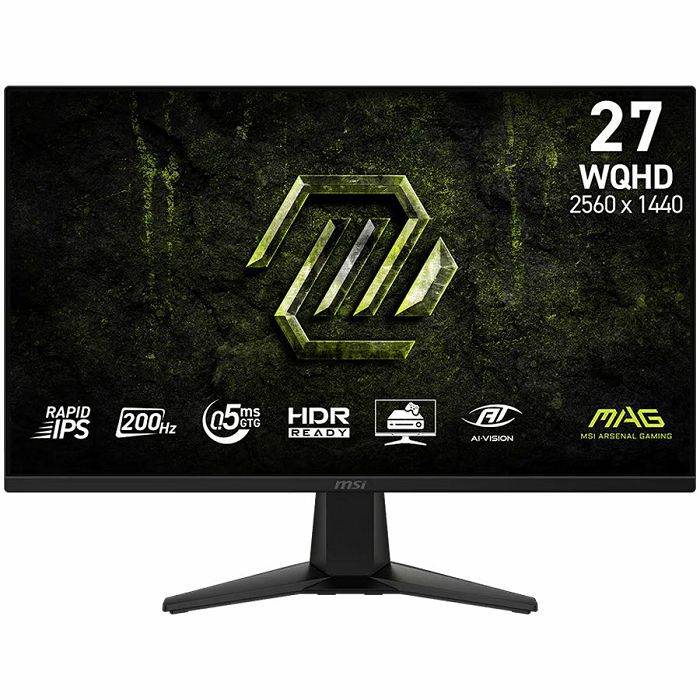MSI MAG 275QF, 27", Rapid IPS, 2560x1440 (WQHD), 300 NITS, 180Hz, 0.5ms, Adaptive-Sync, 1x DP 1.4, 2x HDMI 2.0b, 1 x Headphone-out, Anti-glare, VESA