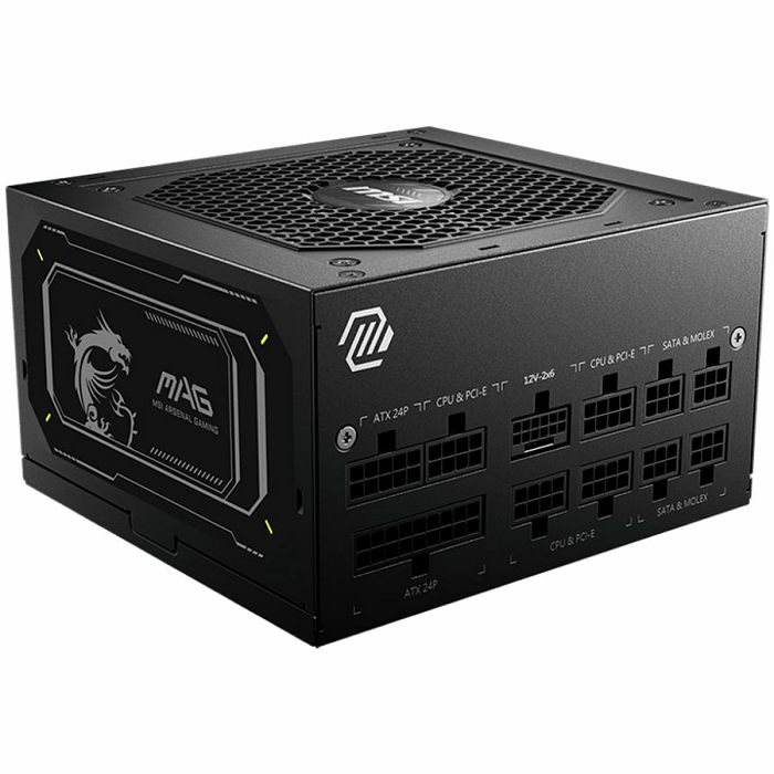 MSI PSU MAG A750GL PCIE5 II, 750W 80Plus Gold, 120mm Fan Active PFC, Fully Modular, 12VHPWR, ATX 3.1, PCIe 5.1, OVP, OCP, OTP, OPP, SCP, UVP, 100-240Vac, 47Hz-63Hz Input Frequency, ATX, 7Y, Black