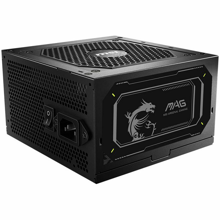 MSI PSU MAG A750GL PCIE5 II, 750W 80Plus Gold, 120mm Fan Active PFC, Fully Modular, 12VHPWR, ATX 3.1, PCIe 5.1, OVP, OCP, OTP, OPP, SCP, UVP, 100-240Vac, 47Hz-63Hz Input Frequency, ATX, 7Y, Black