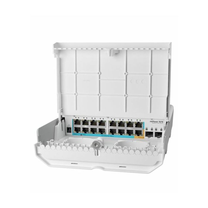 MikroTik outdoor 18 port switch with 15 reverse PoE ports and SFP