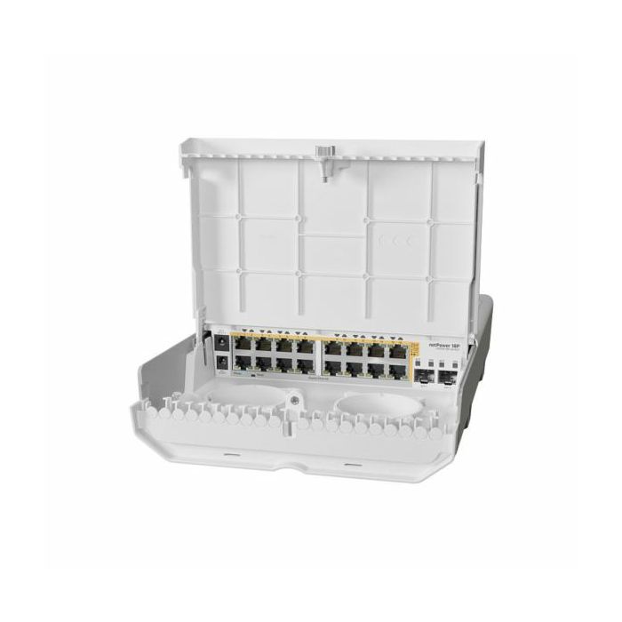 MikroTik (CRS318-16P-2S OUT) outdoor 18 port switch with 16 Gigabit PoE-out ports and 2 SFP
