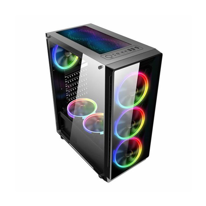 NaviaTec Vortex V3 Gaming case with 4x RGB Fans, Real Glass Side
